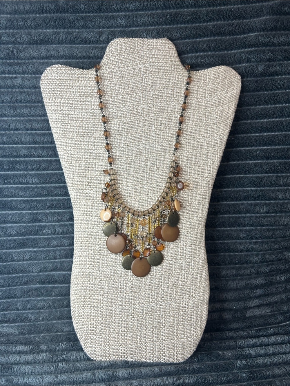 Premier Designs "Free Fall" Earthy Boho Beaded Fringe Disc Choker Necklace